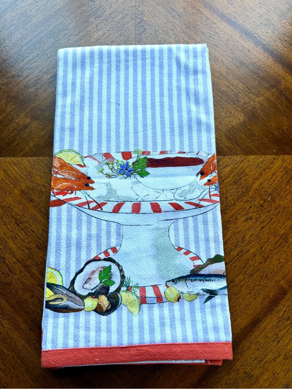 Urban Outfitters White Linen-Look Tea Towel with Coral Print